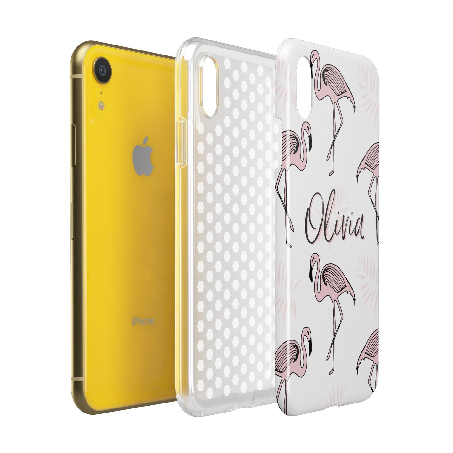 Personalised Cute Pink Flamingo Apple iPhone XR Yellow 3D Tough Case Expanded view