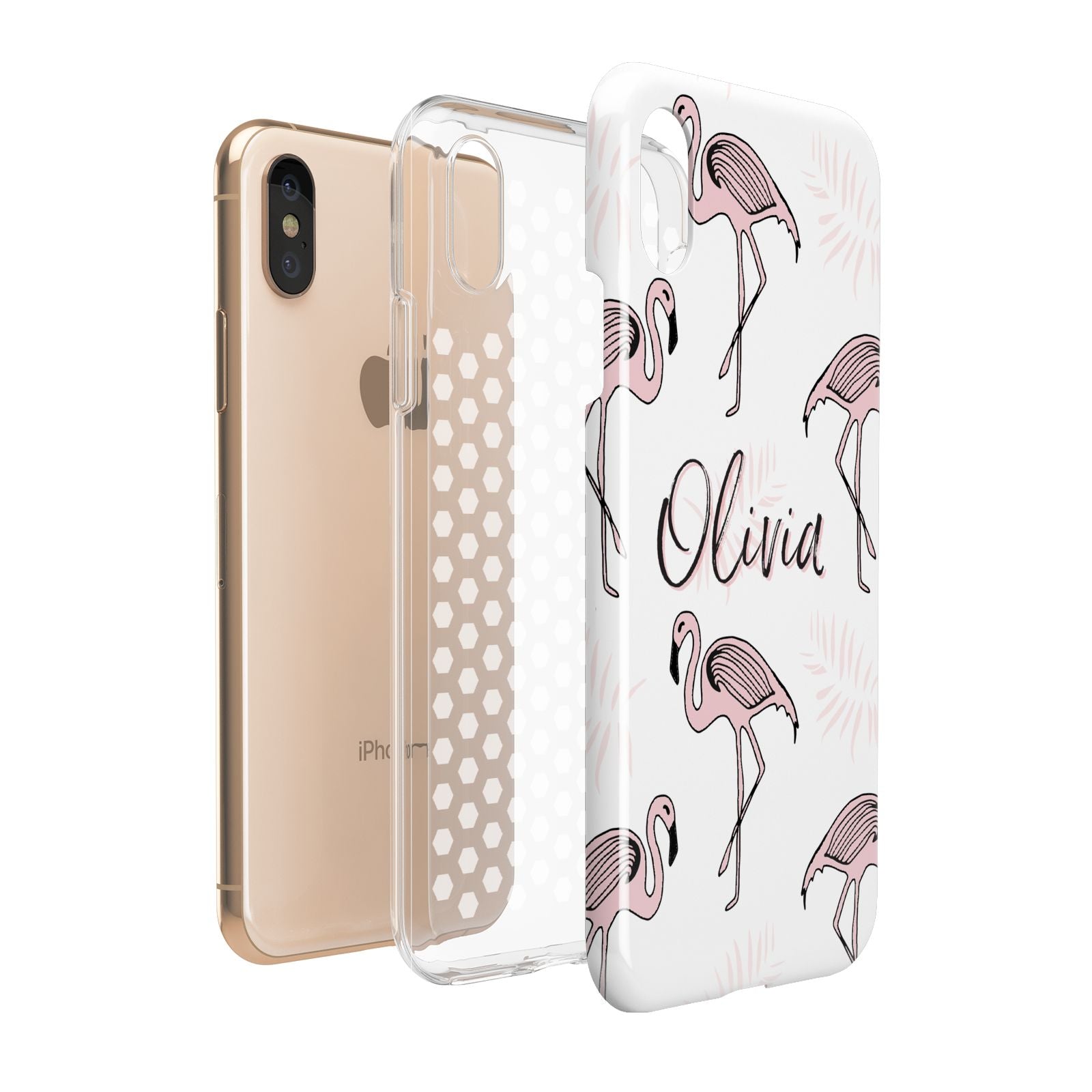 Personalised Cute Pink Flamingo Apple iPhone XS 3D Tough Expanded View