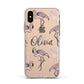 Personalised Cute Pink Flamingo Apple iPhone Xs Impact Case White Edge on Gold Phone