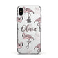 Personalised Cute Pink Flamingo Apple iPhone Xs Impact Case White Edge on Silver Phone