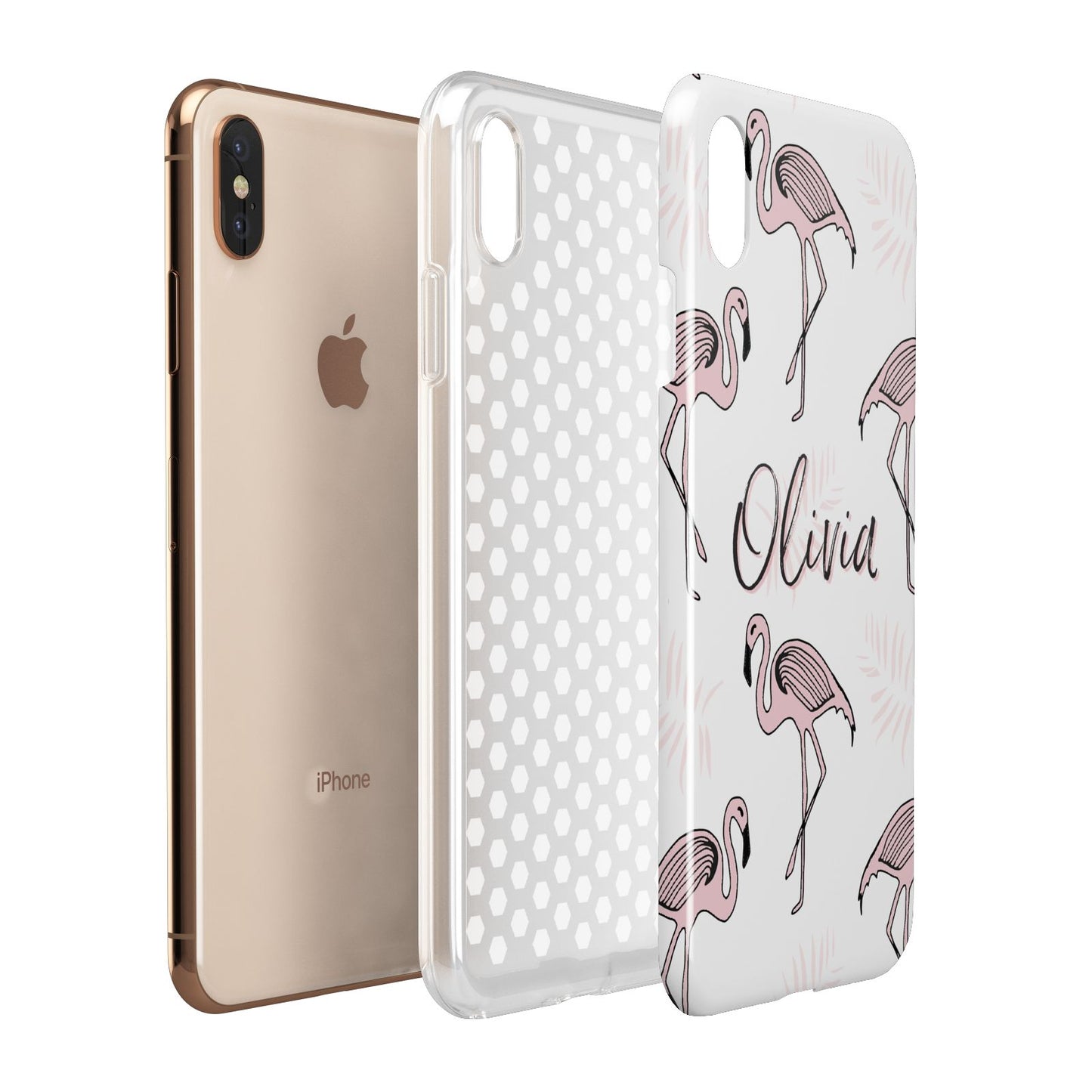 Personalised Cute Pink Flamingo Apple iPhone Xs Max 3D Tough Case Expanded View