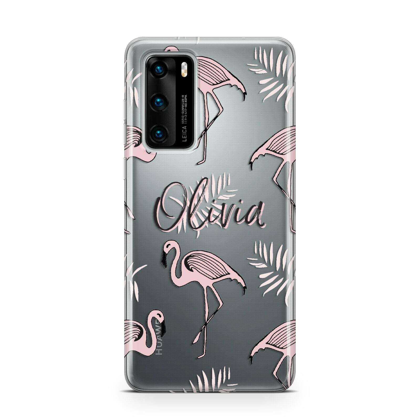 Personalised Cute Pink Flamingo Huawei P40 Phone Case