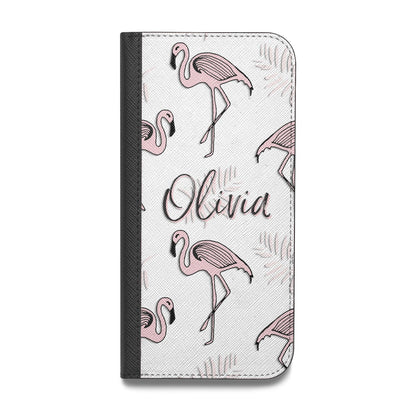 Personalised Cute Pink Flamingo Vegan Leather Flip iPhone Case