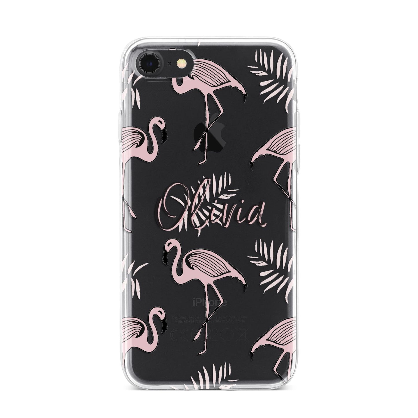 Personalised Cute Pink Flamingo iPhone 7 Bumper Case on Black iPhone