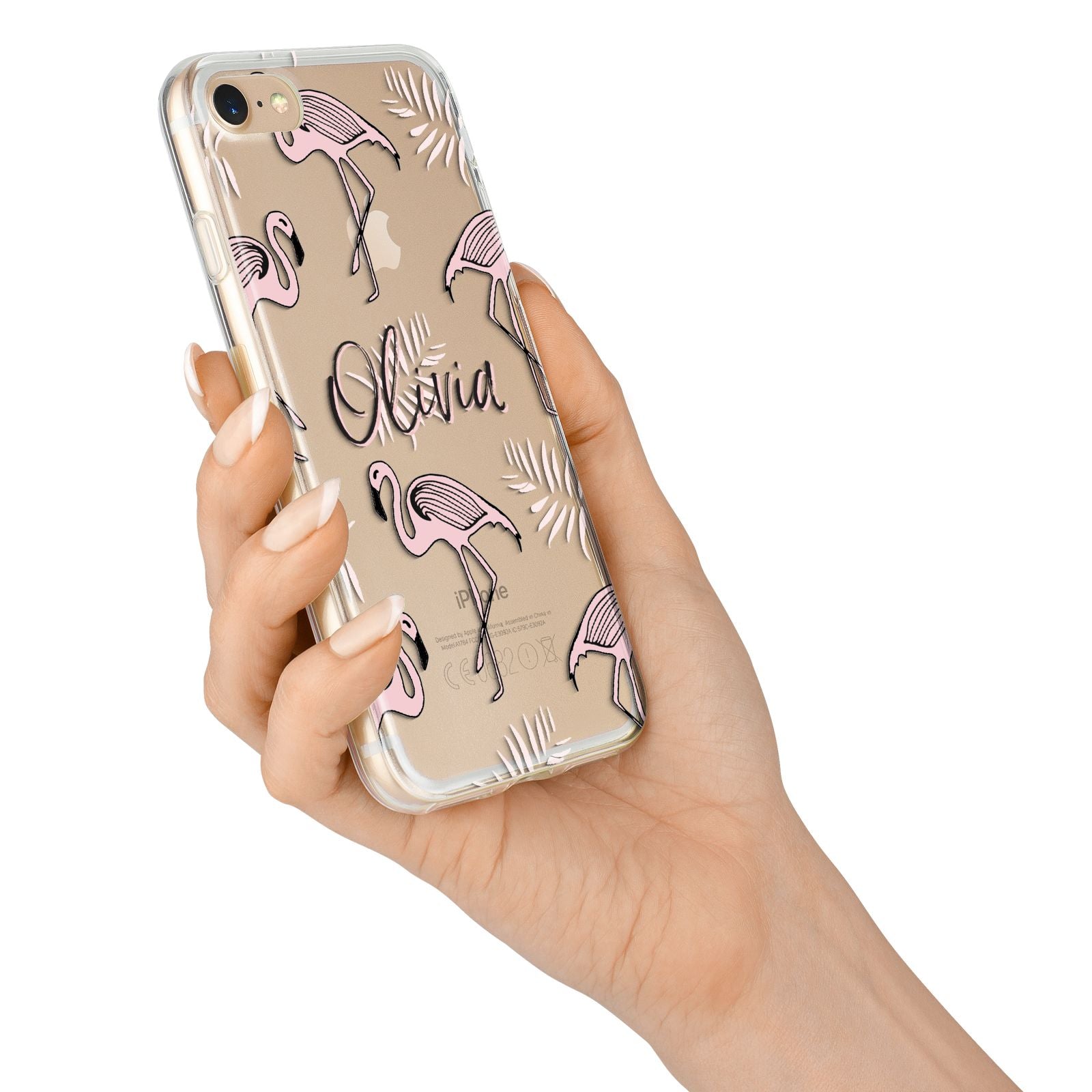 Personalised Cute Pink Flamingo iPhone 7 Bumper Case on Gold iPhone Alternative Image