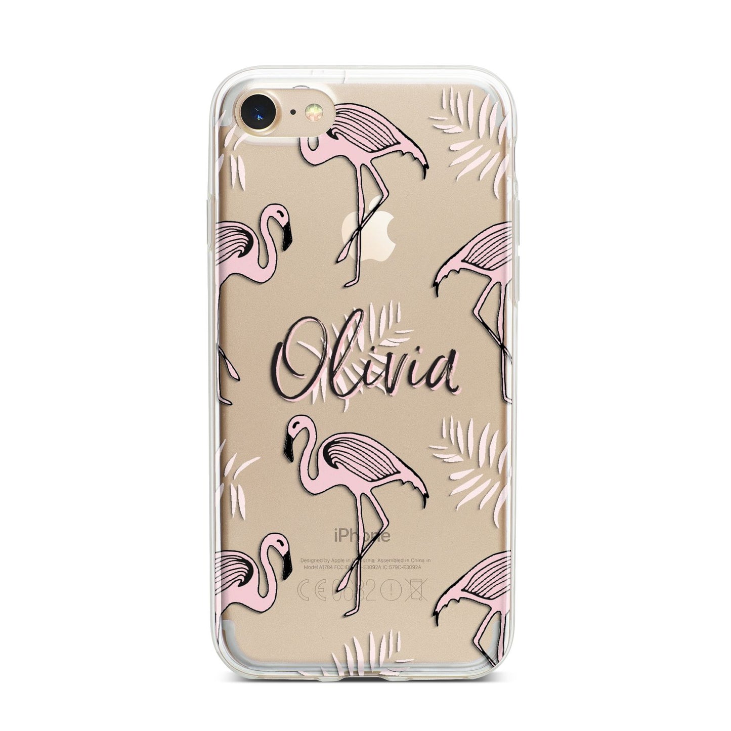 Personalised Cute Pink Flamingo iPhone 7 Bumper Case on Gold iPhone