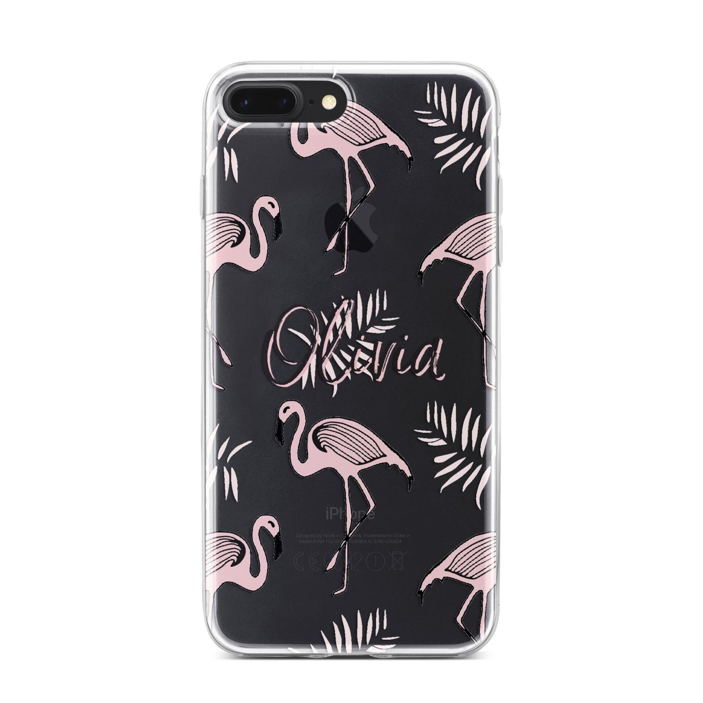 Personalised Cute Pink Flamingo iPhone 7 Plus Bumper Case on Black iPhone