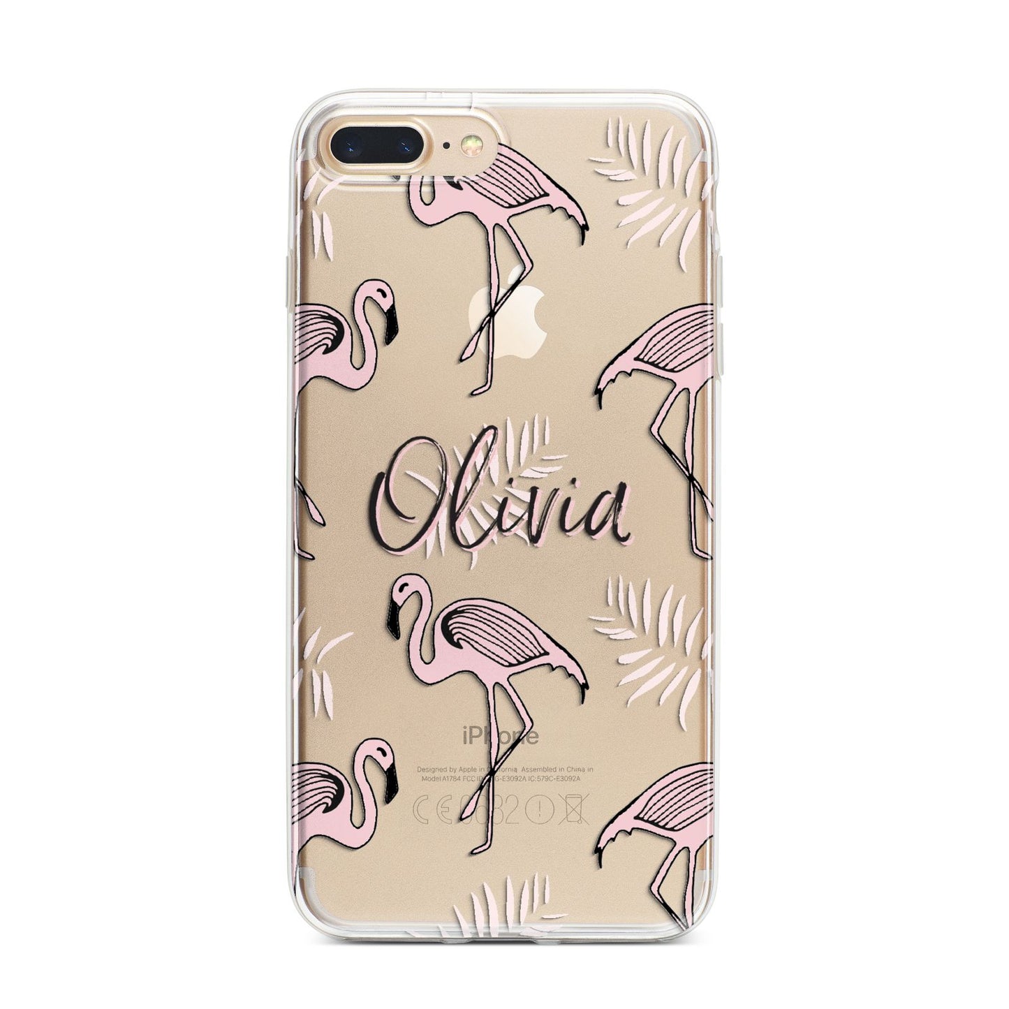 Personalised Cute Pink Flamingo iPhone 7 Plus Bumper Case on Gold iPhone