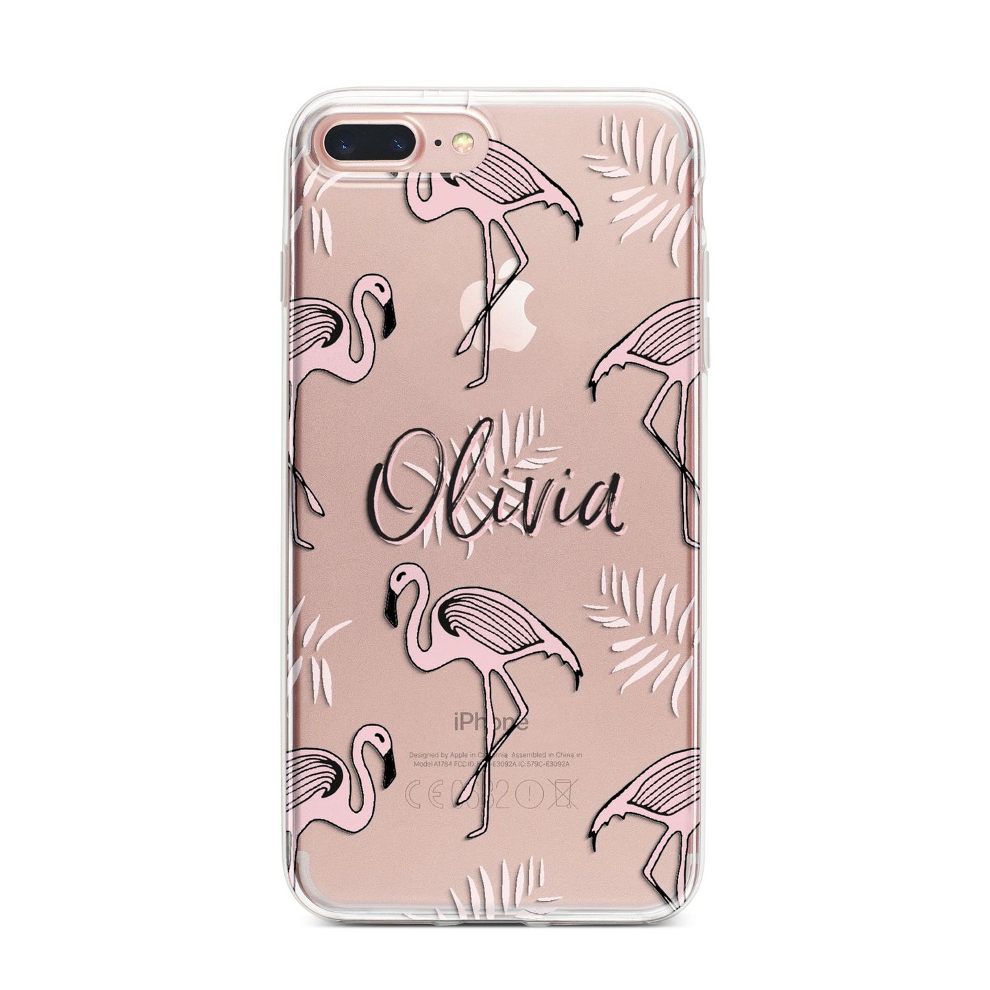 Personalised Cute Pink Flamingo iPhone 7 Plus Bumper Case on Rose Gold iPhone