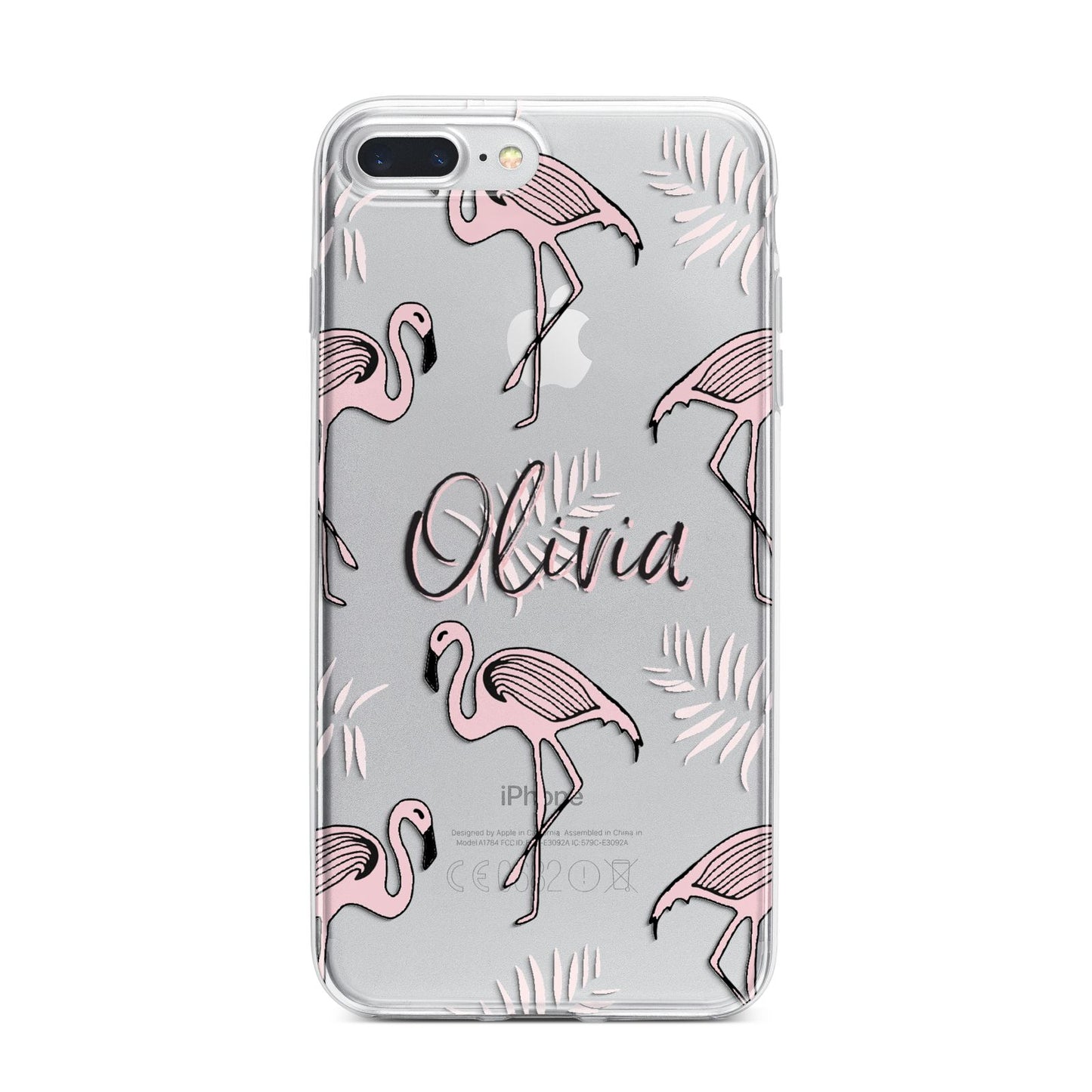 Personalised Cute Pink Flamingo iPhone 7 Plus Bumper Case on Silver iPhone