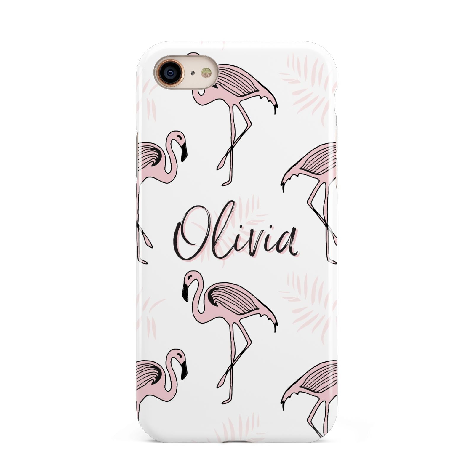 Personalised Cute Pink Flamingo iPhone 8 3D Tough Case on Gold Phone