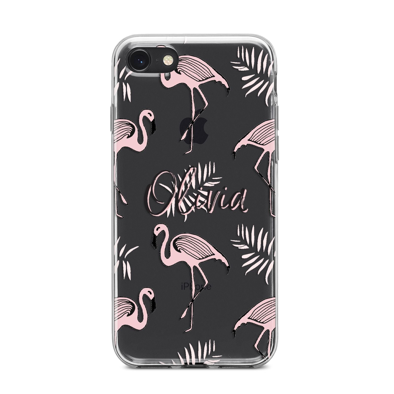 Personalised Cute Pink Flamingo iPhone 8 Bumper Case on Black iPhone