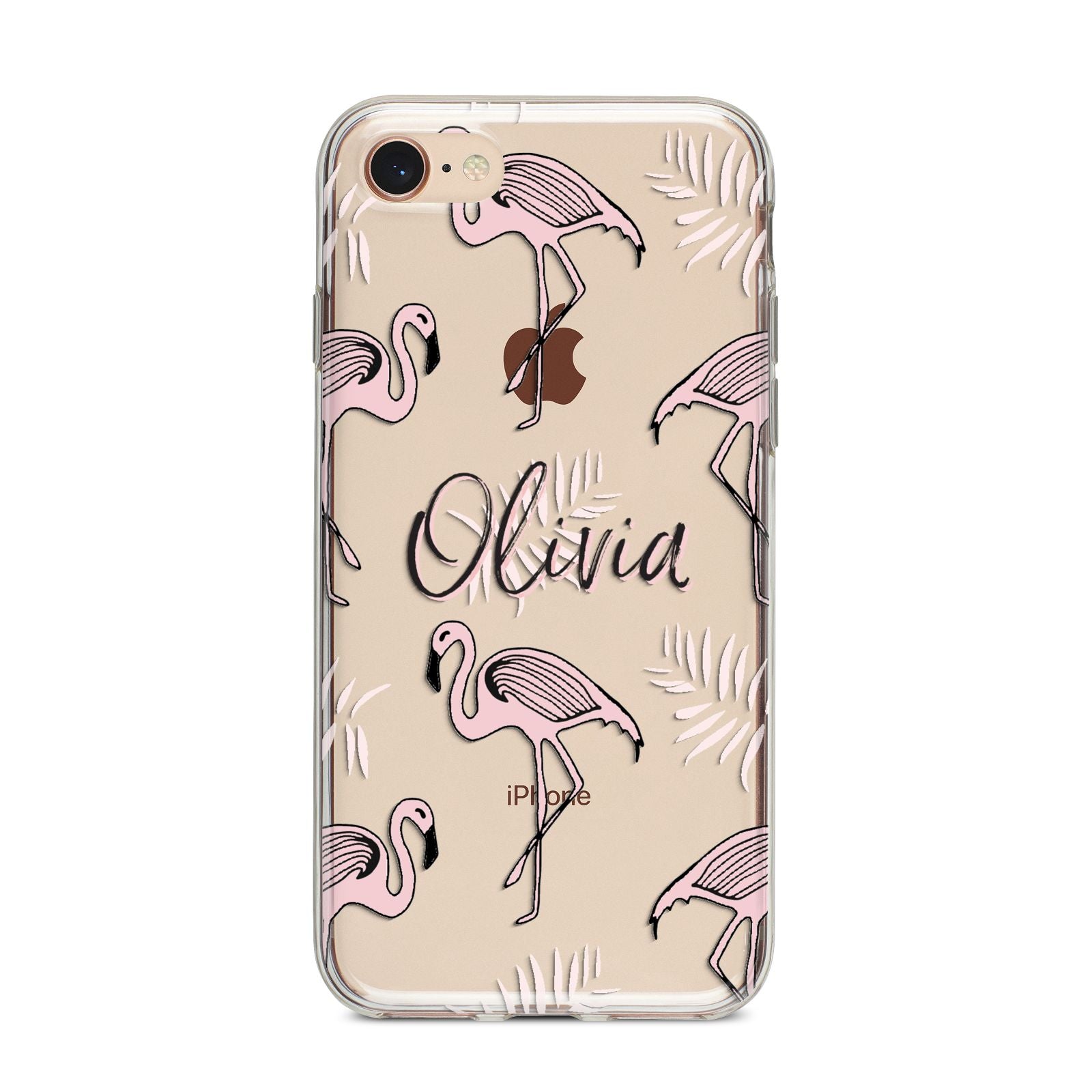 Personalised Cute Pink Flamingo iPhone 8 Bumper Case on Rose Gold iPhone