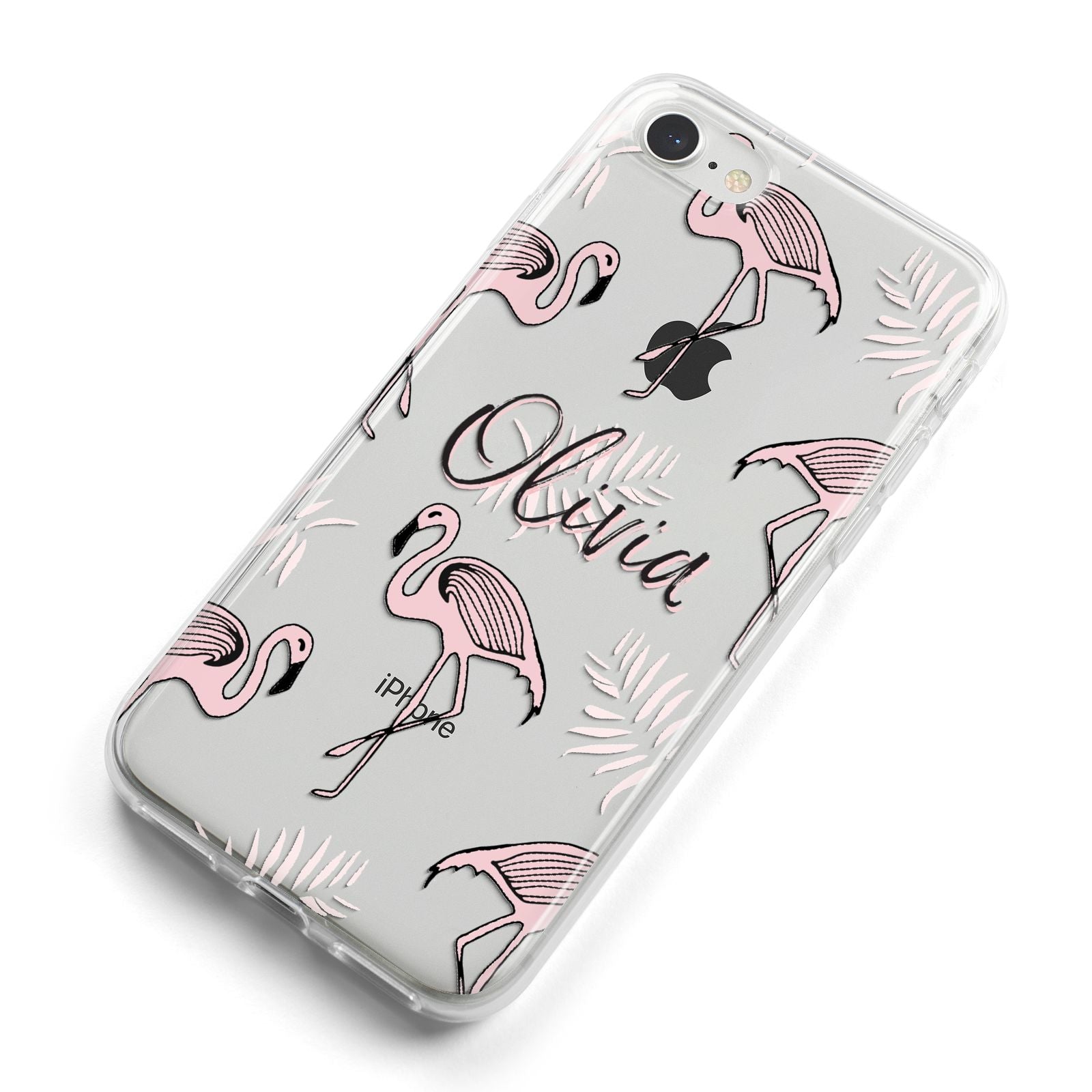 Personalised Cute Pink Flamingo iPhone 8 Bumper Case on Silver iPhone Alternative Image