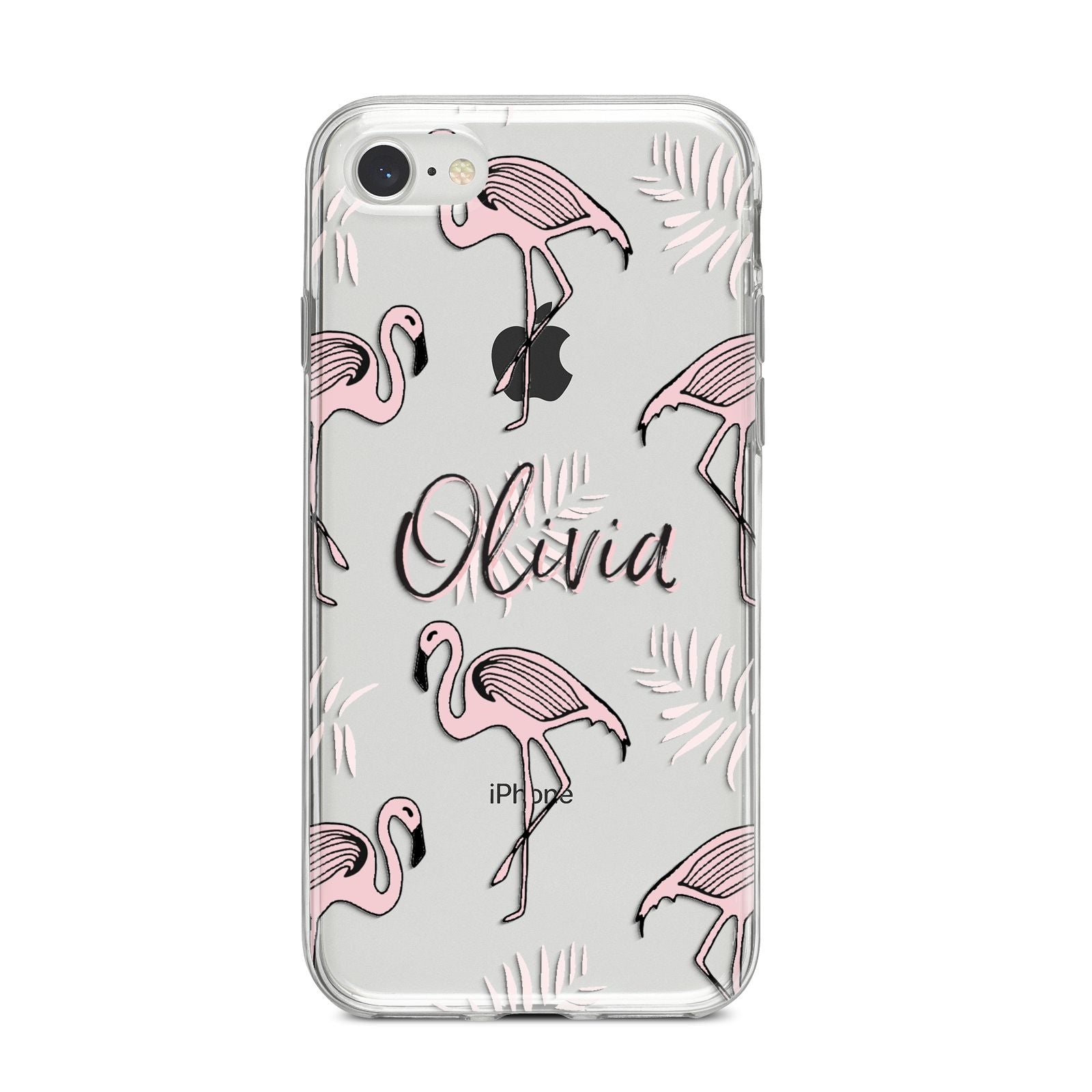 Personalised Cute Pink Flamingo iPhone 8 Bumper Case on Silver iPhone