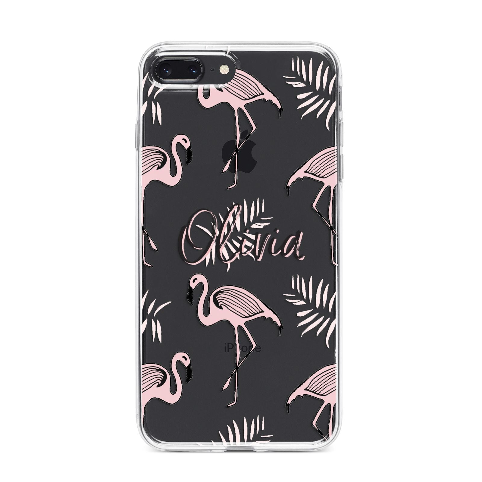 Personalised Cute Pink Flamingo iPhone 8 Plus Bumper Case on Black iPhone