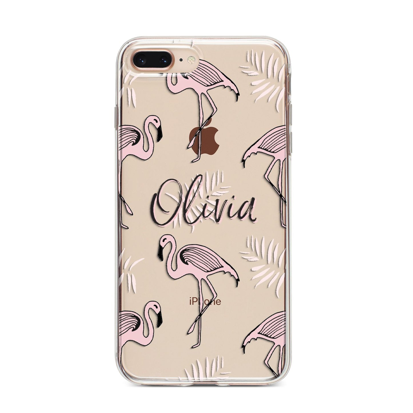 Personalised Cute Pink Flamingo iPhone 8 Plus Bumper Case on Gold iPhone