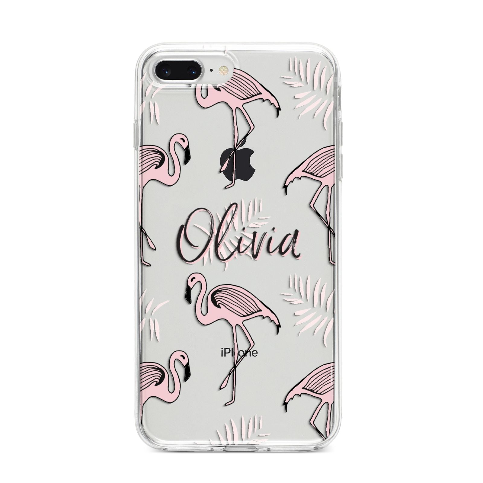 Personalised Cute Pink Flamingo iPhone 8 Plus Bumper Case on Silver iPhone