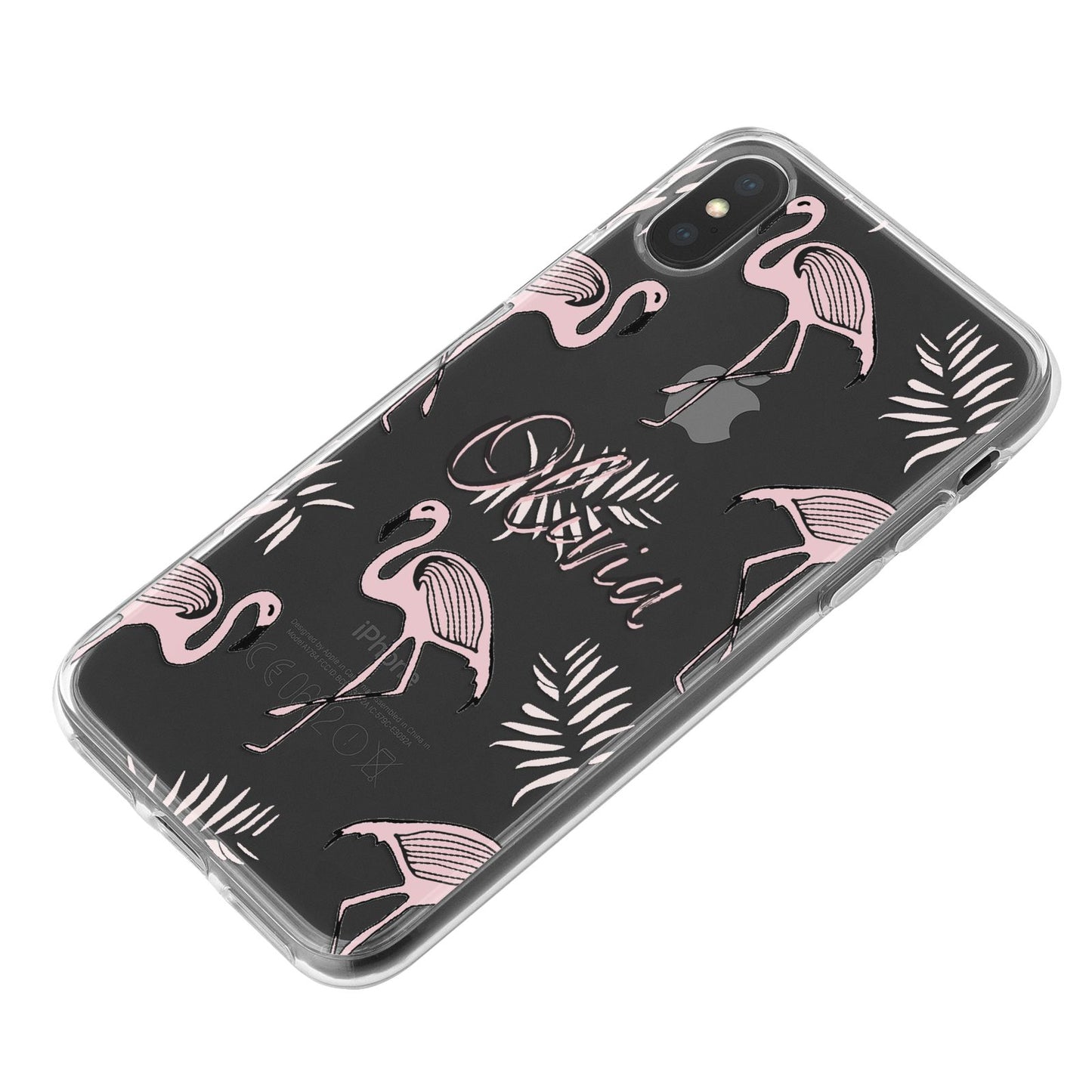 Personalised Cute Pink Flamingo iPhone X Bumper Case on Black iPhone