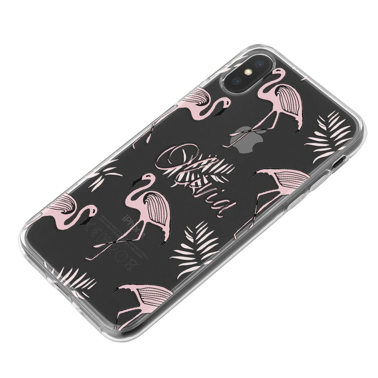 Personalised Cute Pink Flamingo iPhone X Bumper Case on Black iPhone