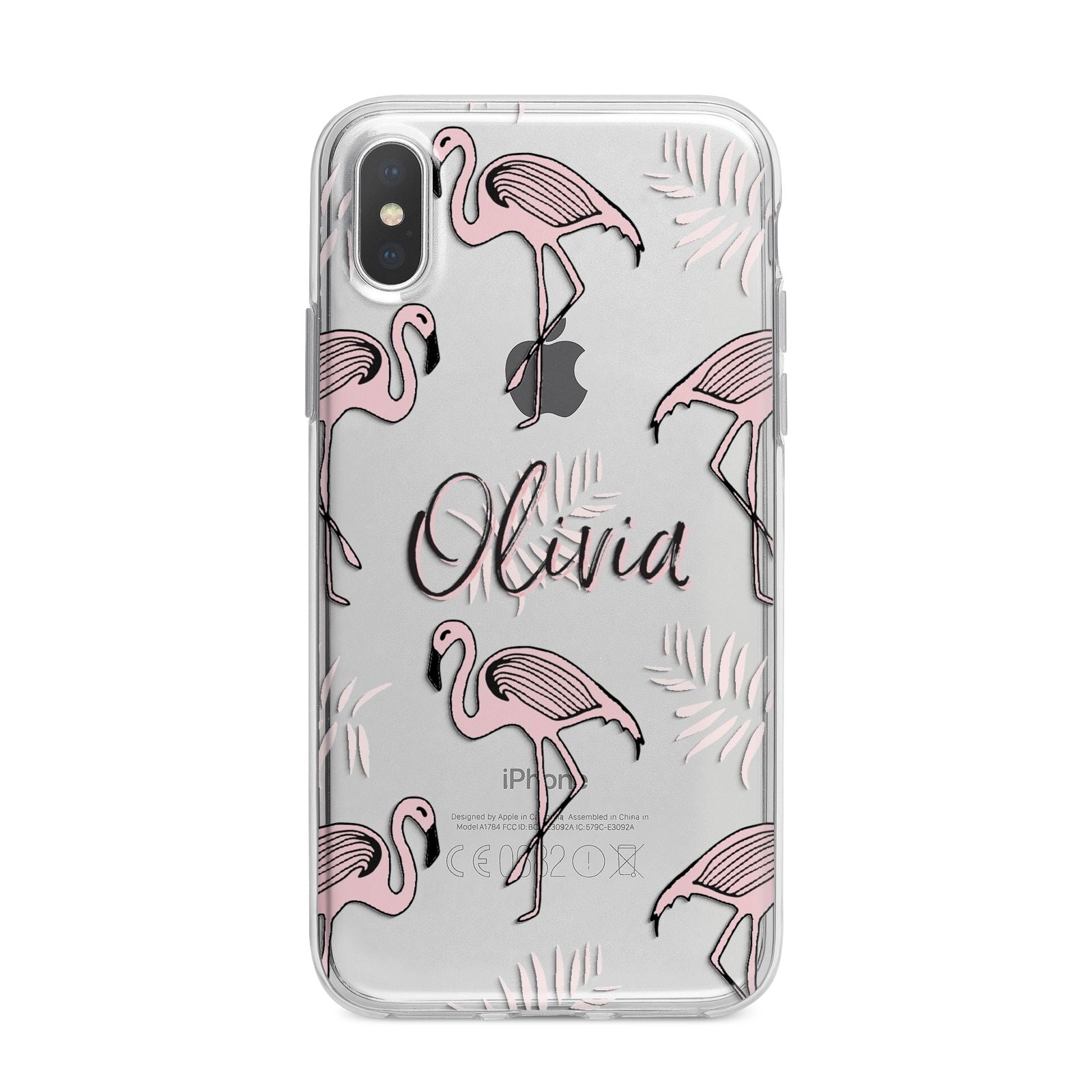 Personalised Cute Pink Flamingo iPhone X Bumper Case on Silver iPhone Alternative Image 1