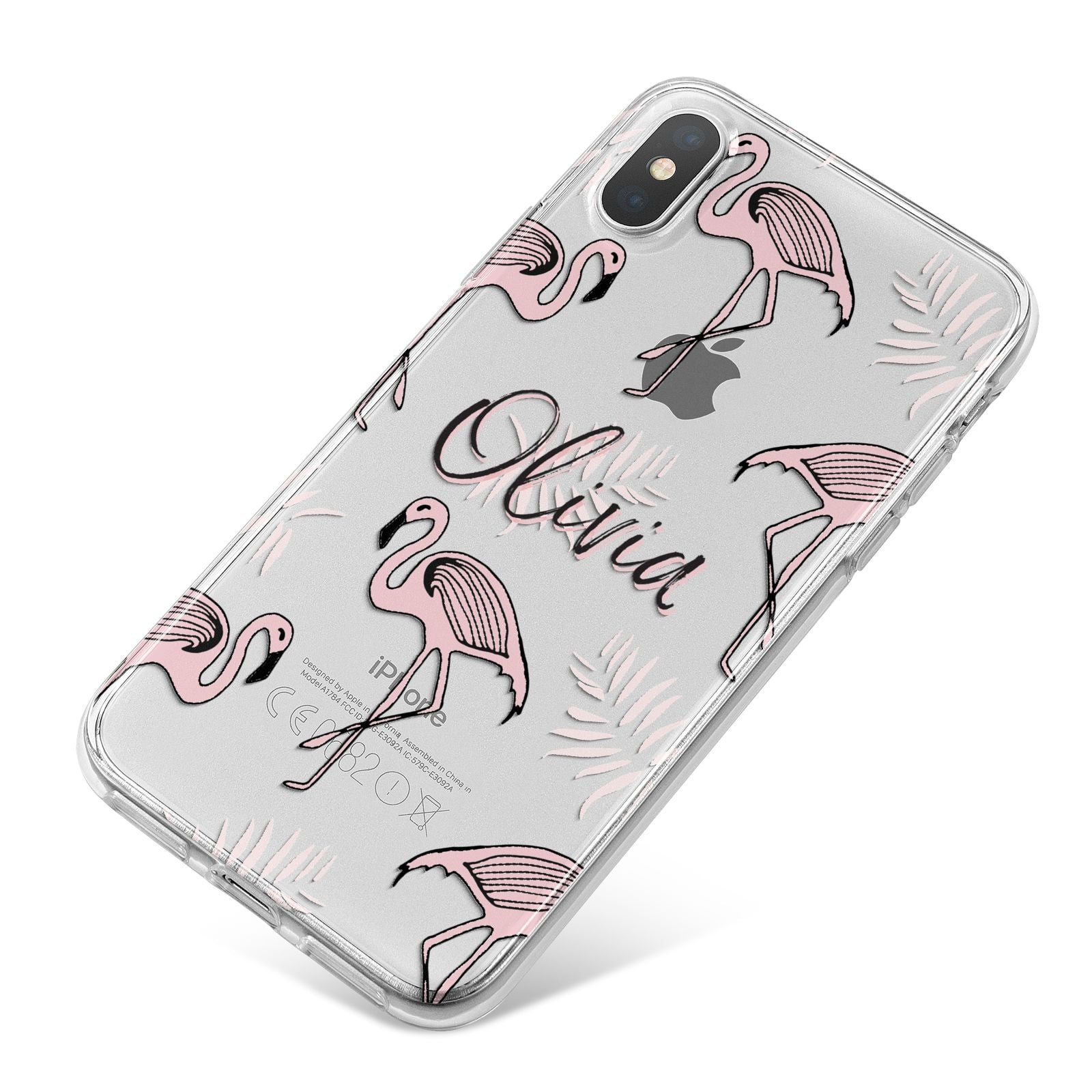 Personalised Cute Pink Flamingo iPhone X Bumper Case on Silver iPhone