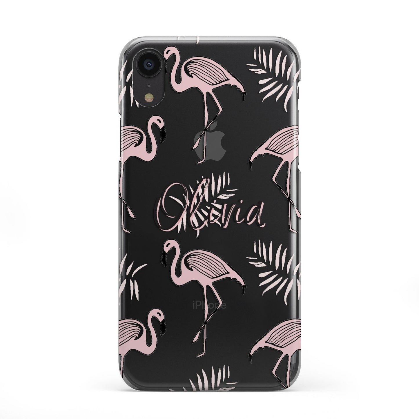 Personalised Cute Pink Flamingo iPhone XR 2D Snap Case on Black Phone