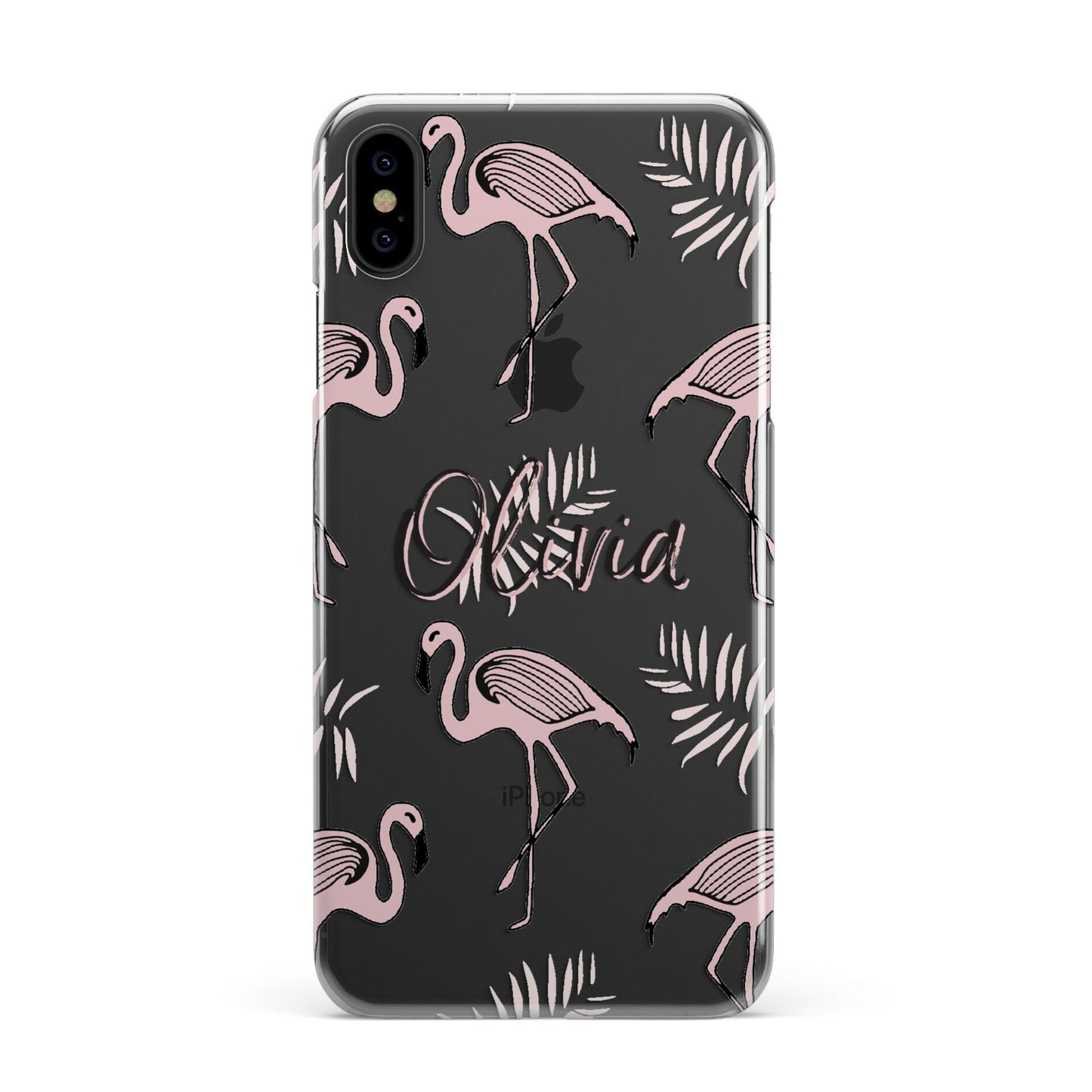 Personalised Cute Pink Flamingo iPhone XS Max 2D Snap Case on Black Phone