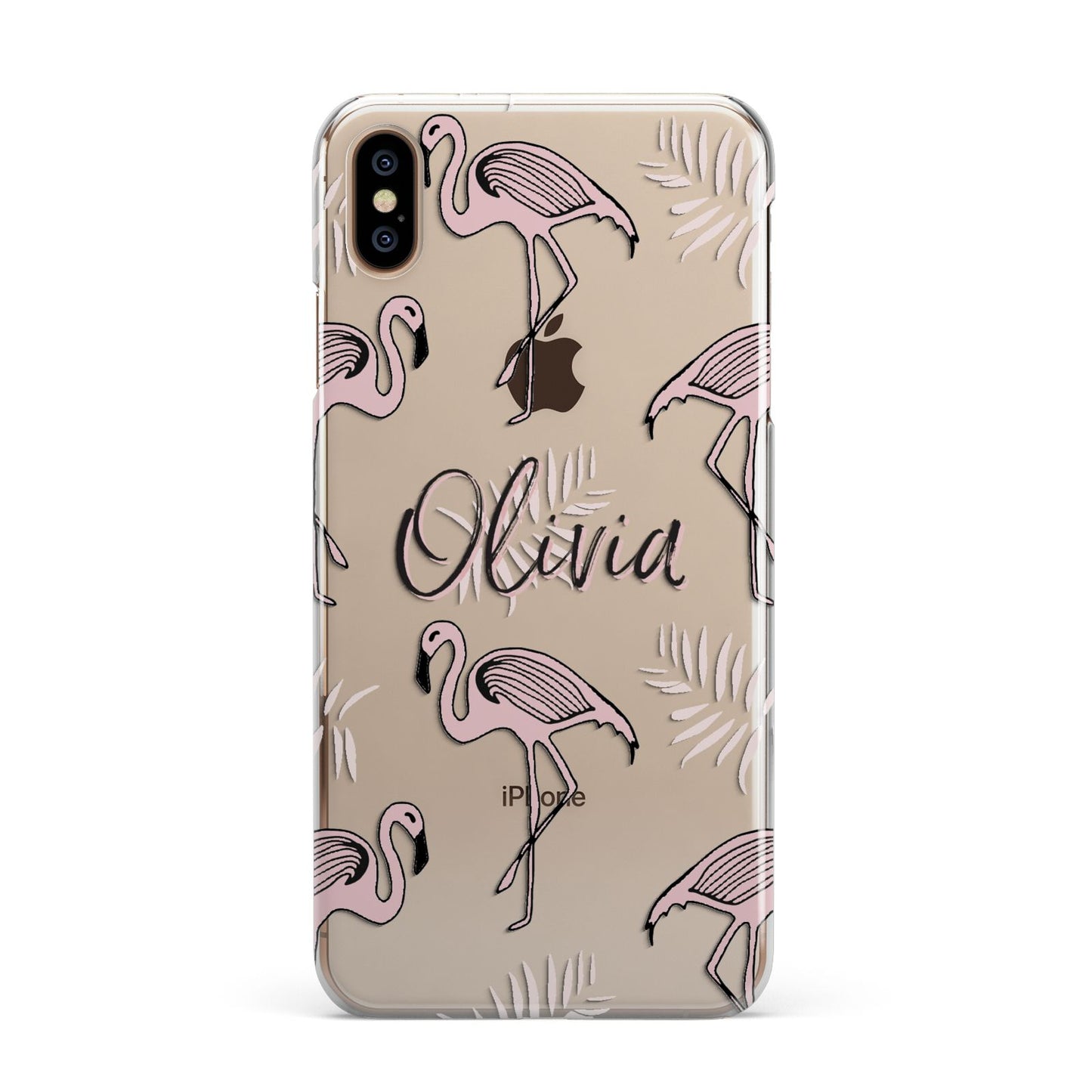 Personalised Cute Pink Flamingo iPhone XS Max 2D Snap Case on Gold Phone