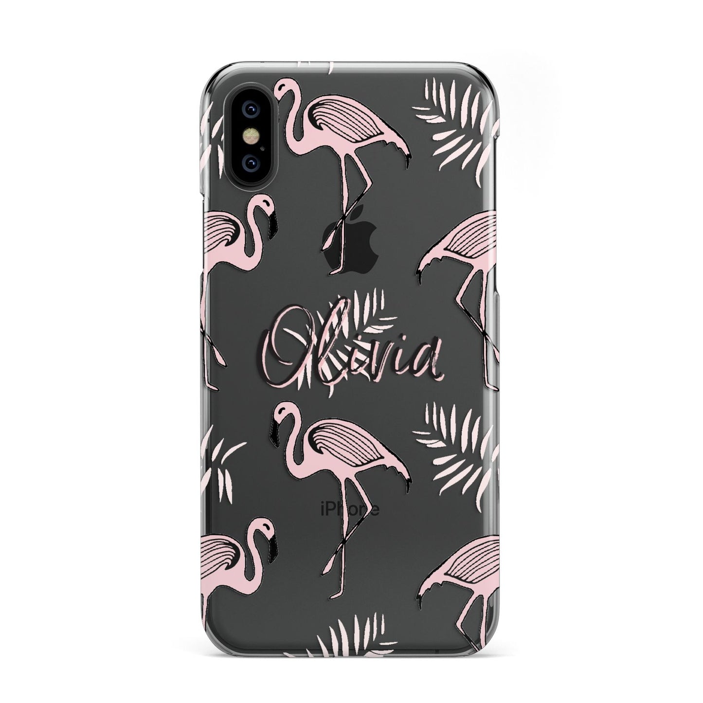 Personalised Cute Pink Flamingo iPhone Xs 2D Snap on Black Phone