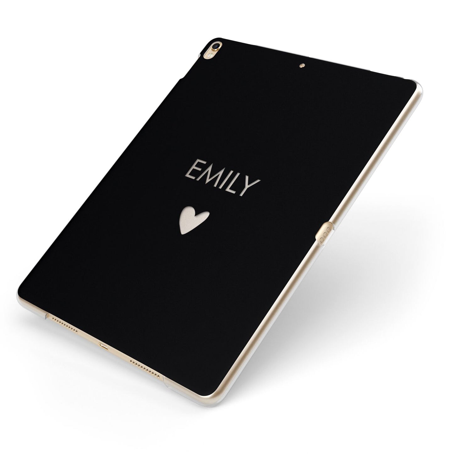 Personalised Cutout Name Heart Clear Black Apple iPad Case on Gold iPad Side View