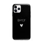 Personalised Cutout Name Heart Clear Black Apple iPhone 11 Pro Max in Silver with Bumper Case