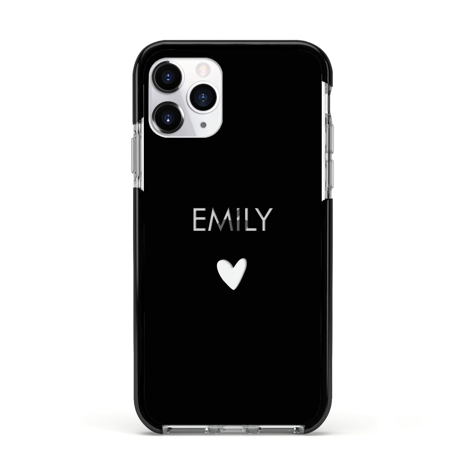 Personalised Cutout Name Heart Clear Black Apple iPhone 11 Pro in Silver with Black Impact Case