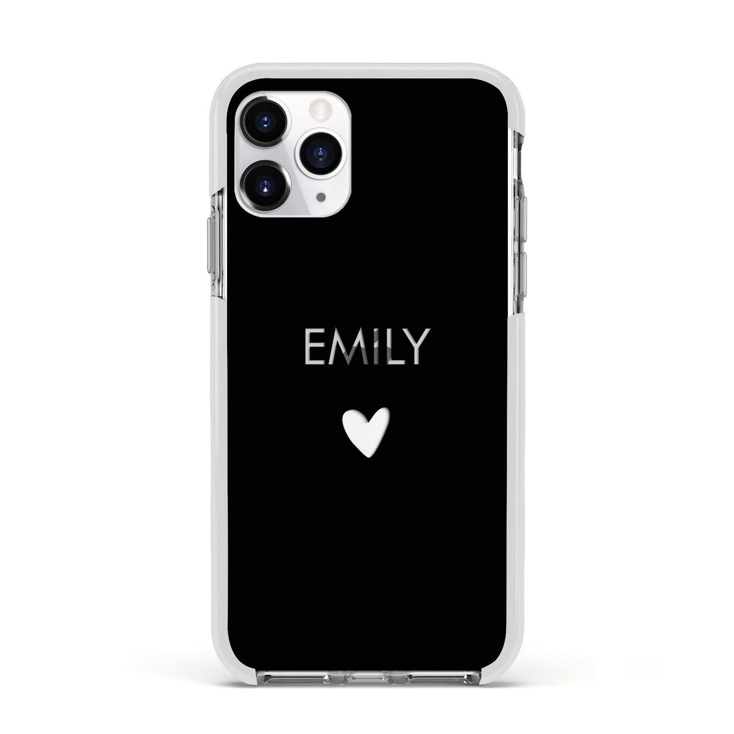 Personalised Cutout Name Heart Clear Black Apple iPhone 11 Pro in Silver with White Impact Case