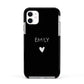 Personalised Cutout Name Heart Clear Black Apple iPhone 11 in White with Black Impact Case