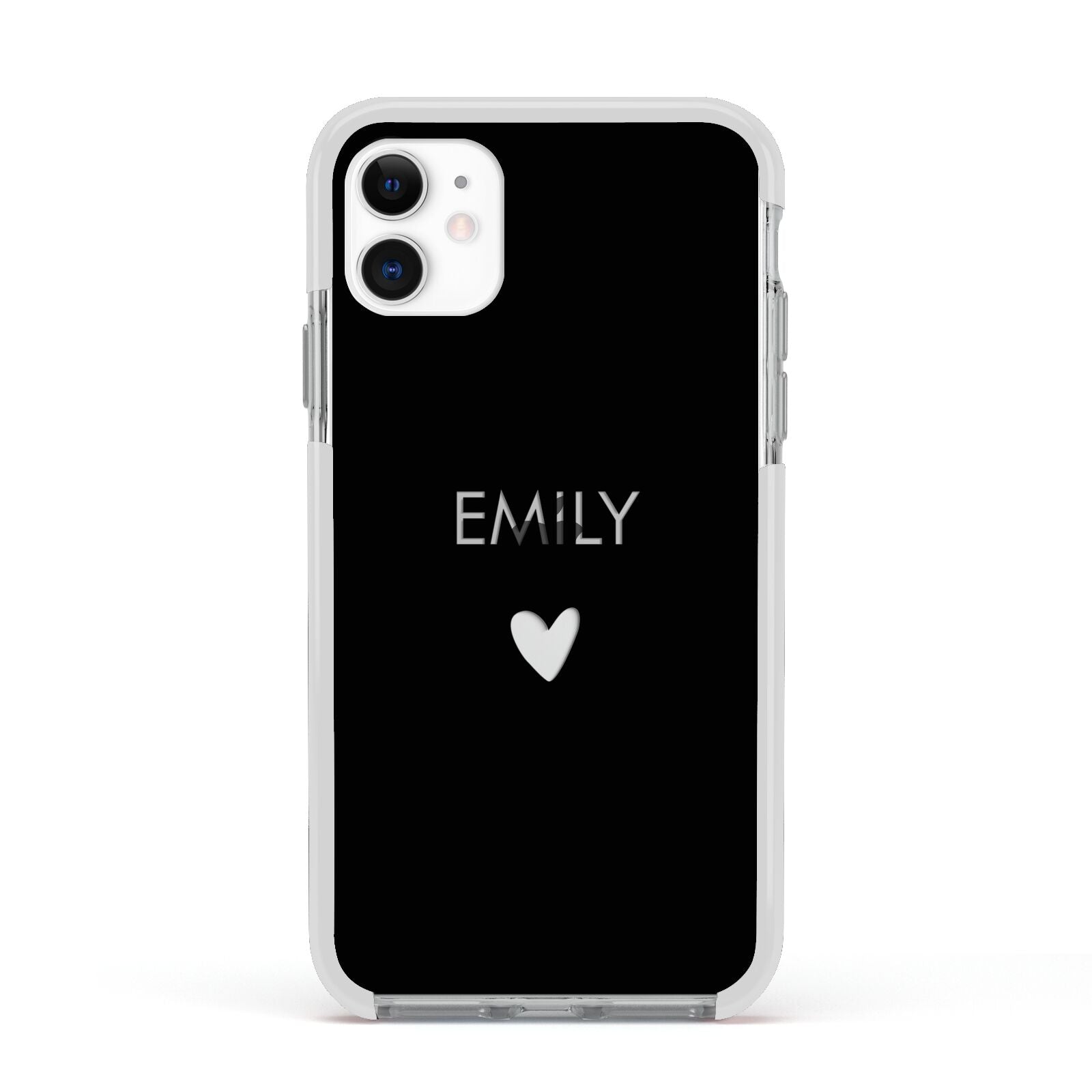 Personalised Cutout Name Heart Clear Black Apple iPhone 11 in White with White Impact Case