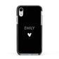 Personalised Cutout Name Heart Clear Black Apple iPhone XR Impact Case Black Edge on Silver Phone