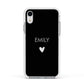 Personalised Cutout Name Heart Clear Black Apple iPhone XR Impact Case White Edge on Silver Phone