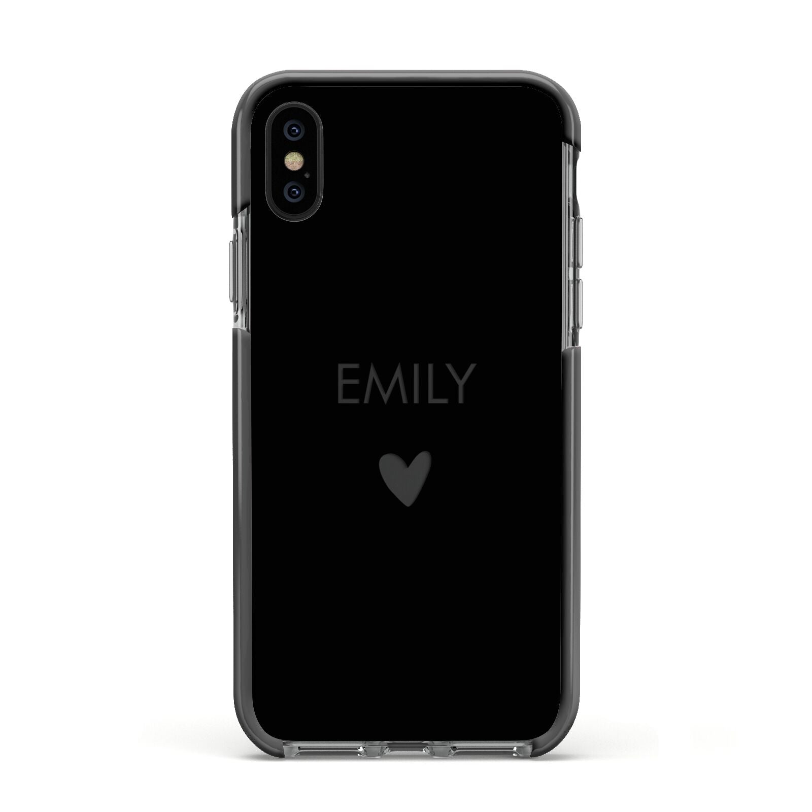 Personalised Cutout Name Heart Clear Black Apple iPhone Xs Impact Case Black Edge on Black Phone
