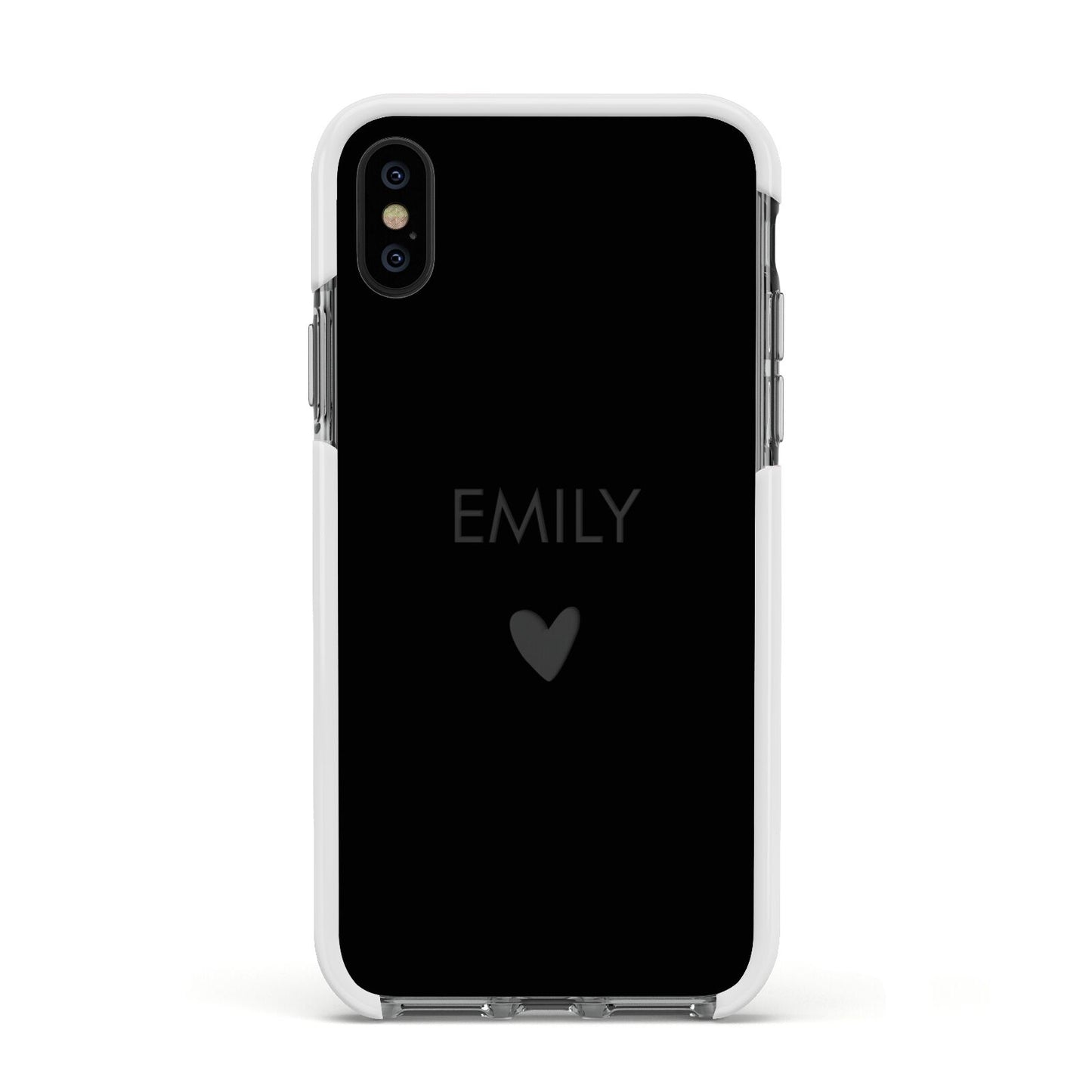 Personalised Cutout Name Heart Clear Black Apple iPhone Xs Impact Case White Edge on Black Phone