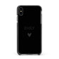 Personalised Cutout Name Heart Clear Black Apple iPhone Xs Max Impact Case Black Edge on Black Phone