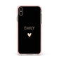 Personalised Cutout Name Heart Clear Black Apple iPhone Xs Max Impact Case Pink Edge on Gold Phone