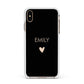 Personalised Cutout Name Heart Clear Black Apple iPhone Xs Max Impact Case White Edge on Gold Phone