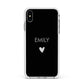Personalised Cutout Name Heart Clear Black Apple iPhone Xs Max Impact Case White Edge on Silver Phone