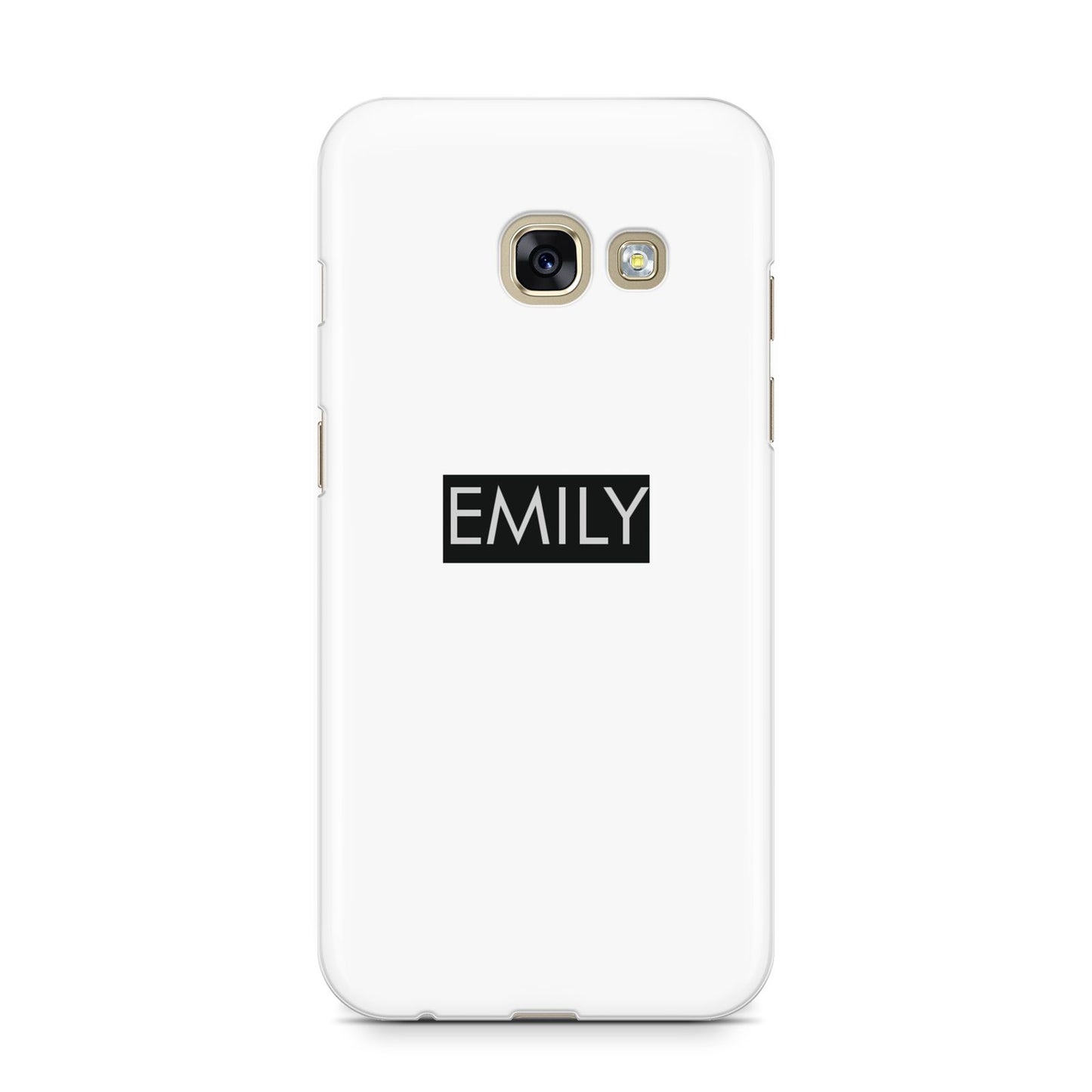 Personalised Cutout Name Heart Clear Black Samsung Galaxy A3 2017 Case on gold phone