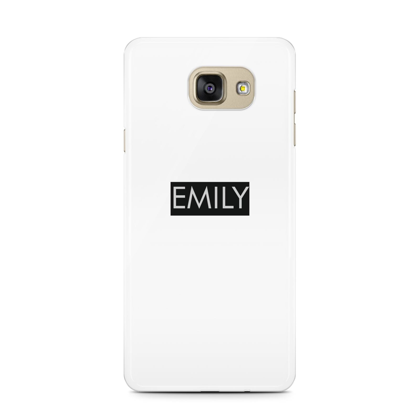 Personalised Cutout Name Heart Clear Black Samsung Galaxy A7 2016 Case on gold phone