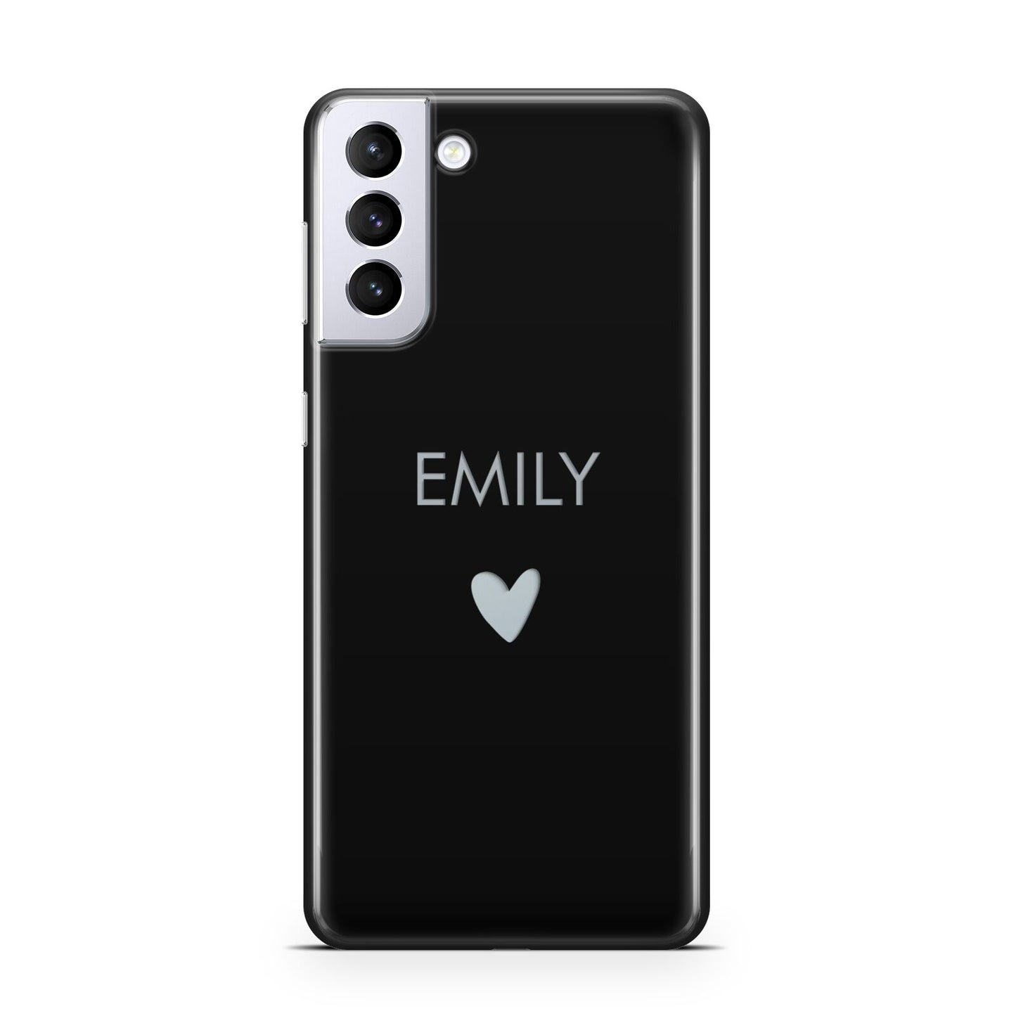 Personalised Cutout Name Heart Clear Black Samsung S21 Plus Phone Case