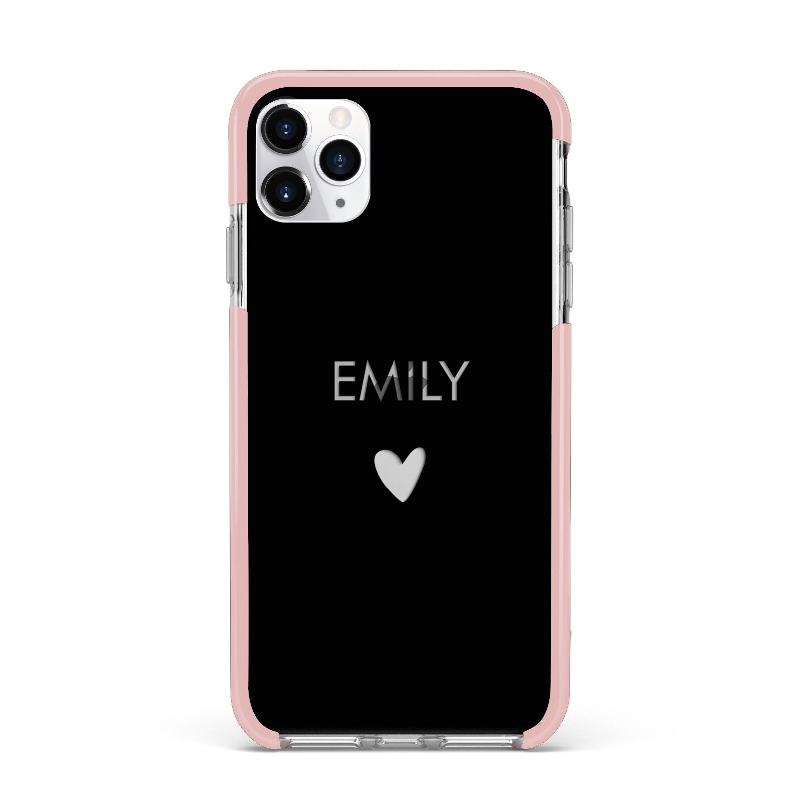 Personalised Cutout Name Heart Clear Black iPhone 11 Pro Max Impact Pink Edge Case