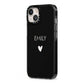 Personalised Cutout Name Heart Clear Black iPhone 13 Black Impact Case Side Angle on Silver phone