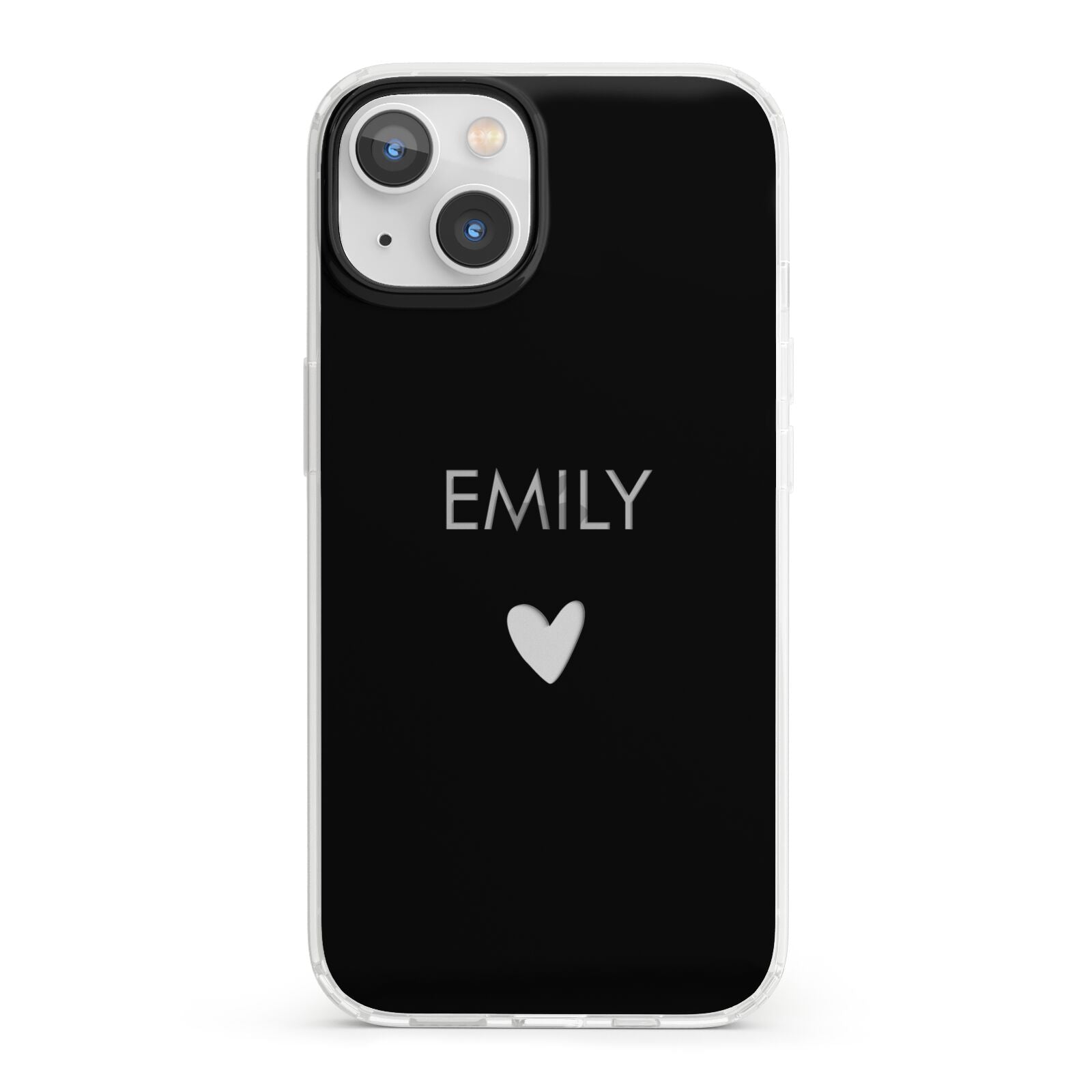 Personalised Cutout Name Heart Clear Black iPhone 13 Clear Bumper Case